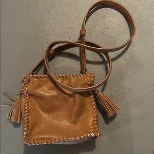 Big Buddha Brown Crossbody Bag with Whipstitch and Tassels